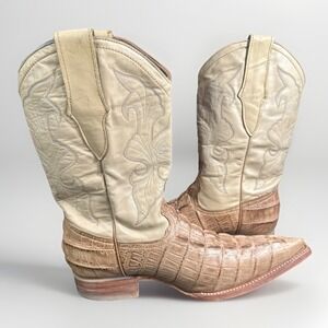 Cherito 9.5 Western Tan Cowboy Boot Ostrich & Cow Leather Made In Mexico